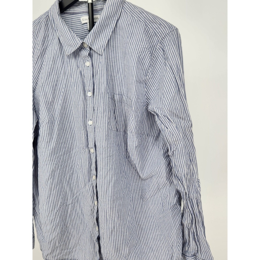 Kim Rogers Womens XL Blue White Striped Cotton Button Down With Roll Tab Sleeve - Picture 3 of 8